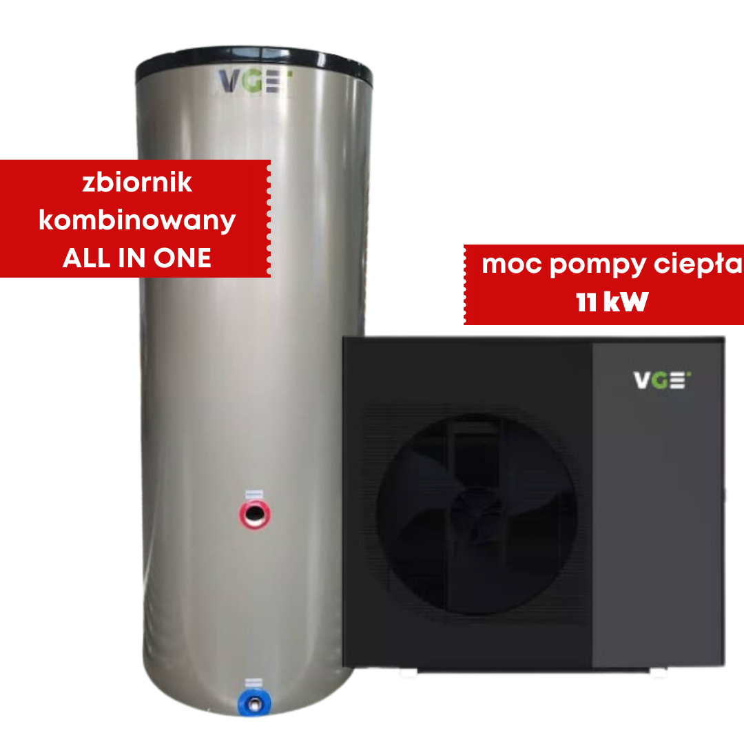 Zestaw: pompa ciepła VGE Monoblok 11 kW z montażem i zbiornikiem kombinowanym AiO
